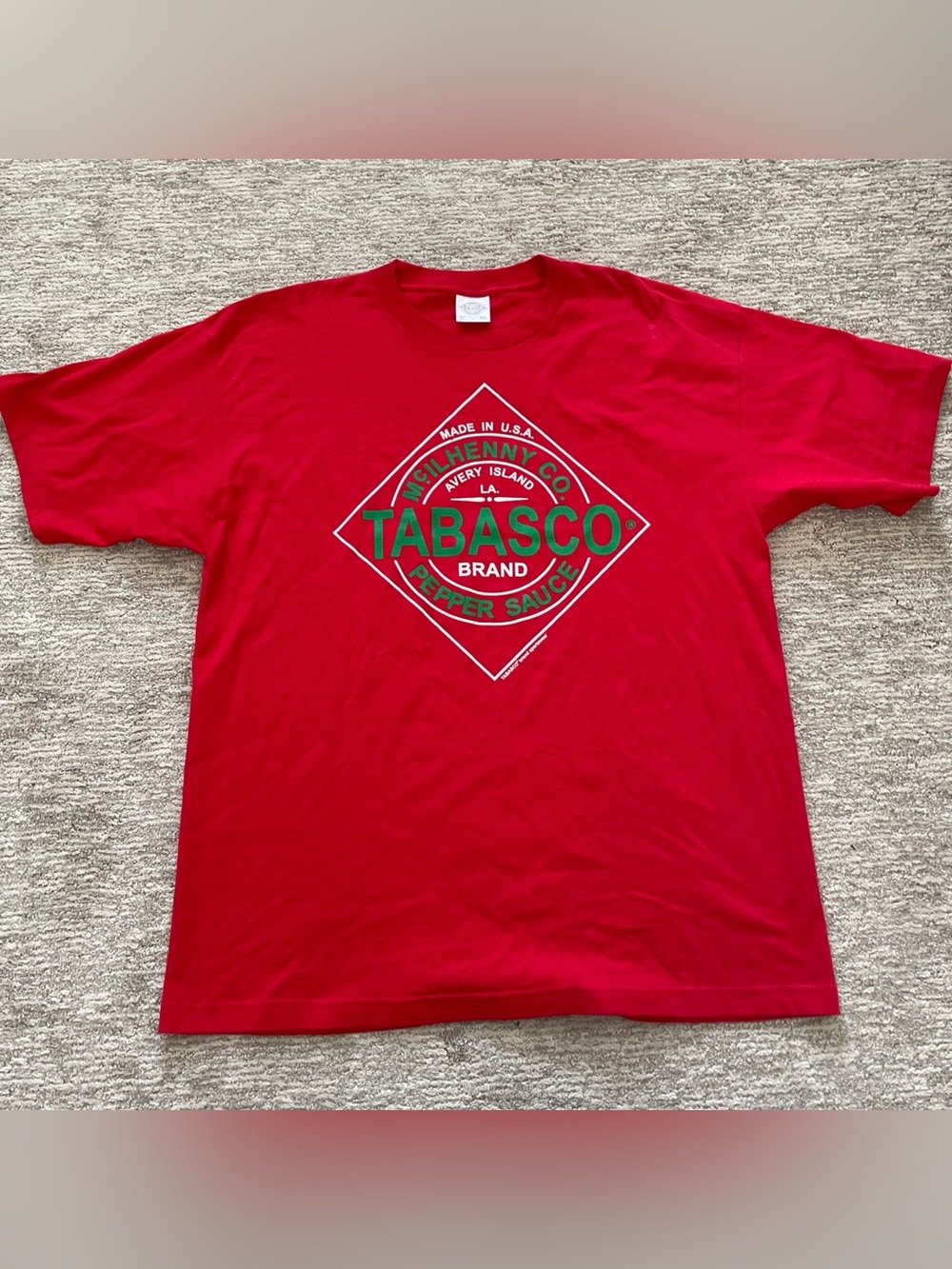 Vintage Tabasco T-Shirt Mens Size XXL Red Label Logo Made In USA 100% Cotton